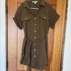 Brown Button-Up Shirt Dress